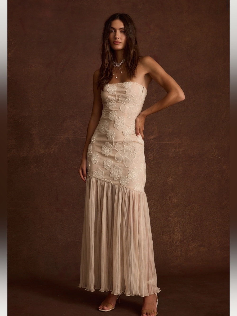 12th Tribe Cream Strapless Dress L